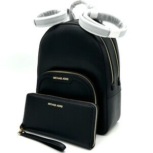 Michael Kors Medium Jaycee Backpack & Large Continental Wallet Black/Gold